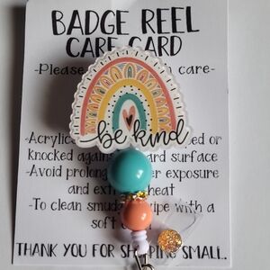Hand Crafted Be Kind Rainbow Badge Reel - Multicolor